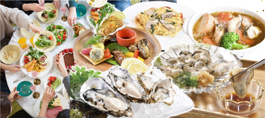 美味しそうな生かきと洋風おつまみ2種のメージ画像