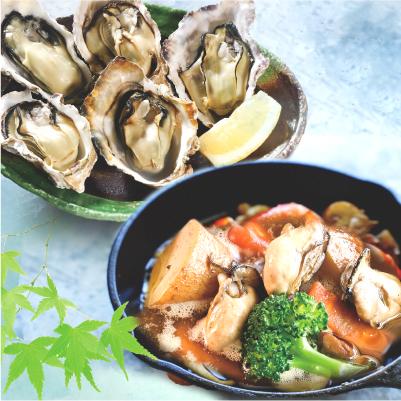 むき身と殻つきかきの画像